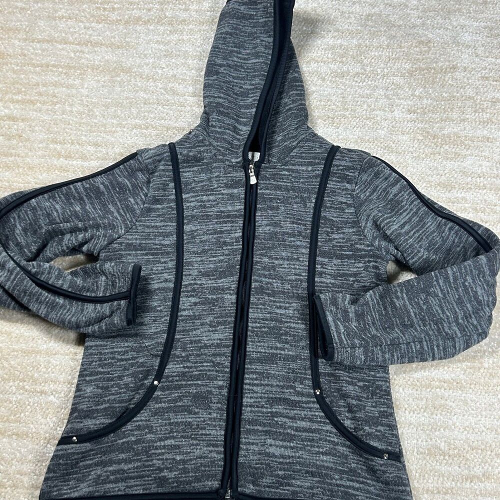 Tweeds Marled Gray Hoodie Womens M Full Zip Piping Pockets Stud Fleece‎ Lined